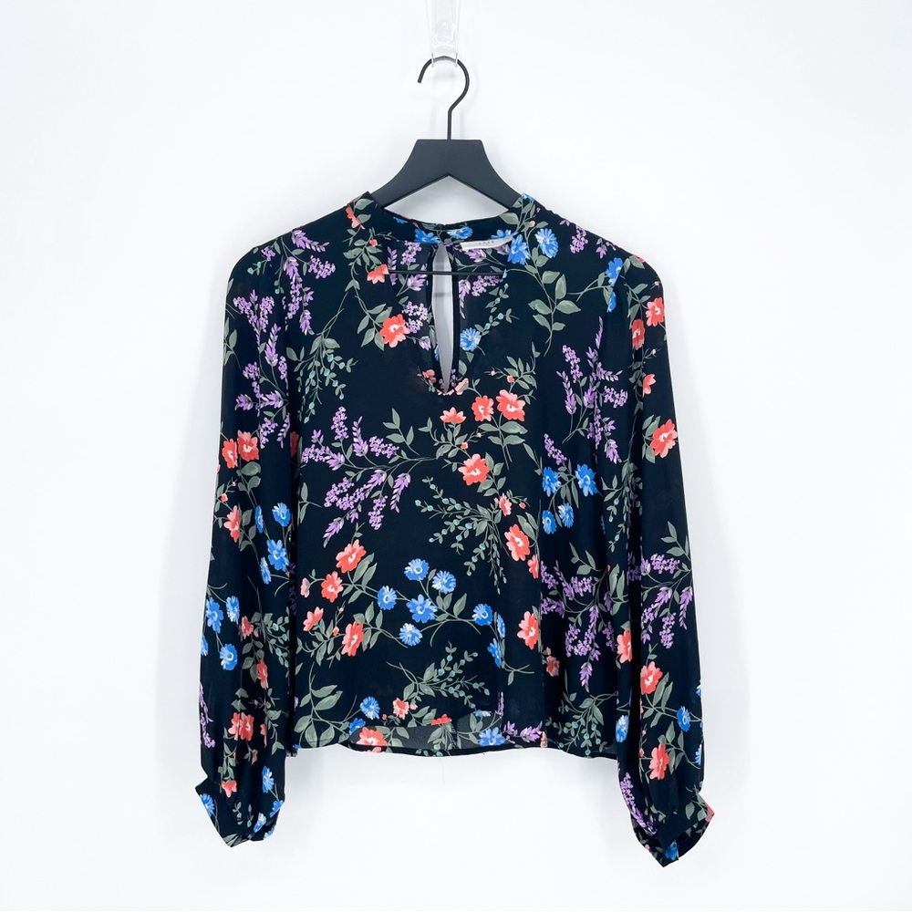 NWT Lush Floral Cutout Semi-Sheer Blouse Black XS